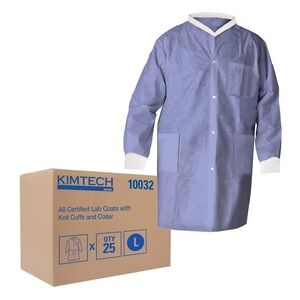 Case 25 KLEENGUARD Kimtech A8 Certified Lab Coats Knit Cuffs 10032 Blue L NEW!